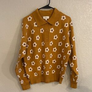 Vintage Mustard Brown Floral Sweater
